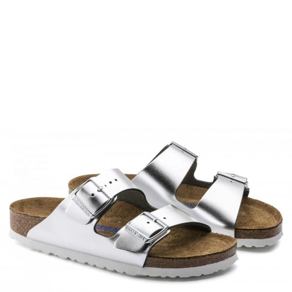 Birkenstock Women's Arizona Softbed Leather In Metallic Silver (Narrow Width) - Image 3