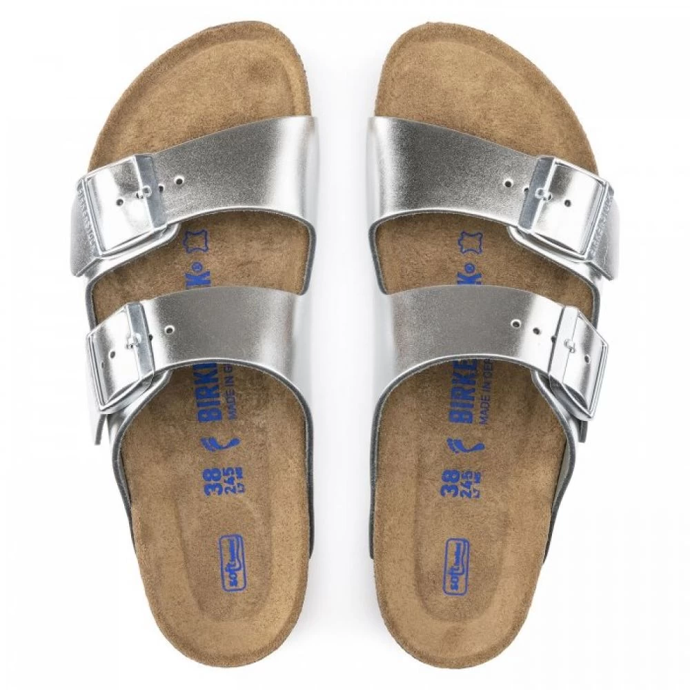 Birkenstock Women's Arizona Softbed Leather In Metallic Silver (Narrow Width) - Image 4