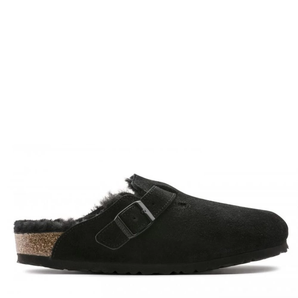 Birkenstock Boston Shearling Suede Leather In Black
