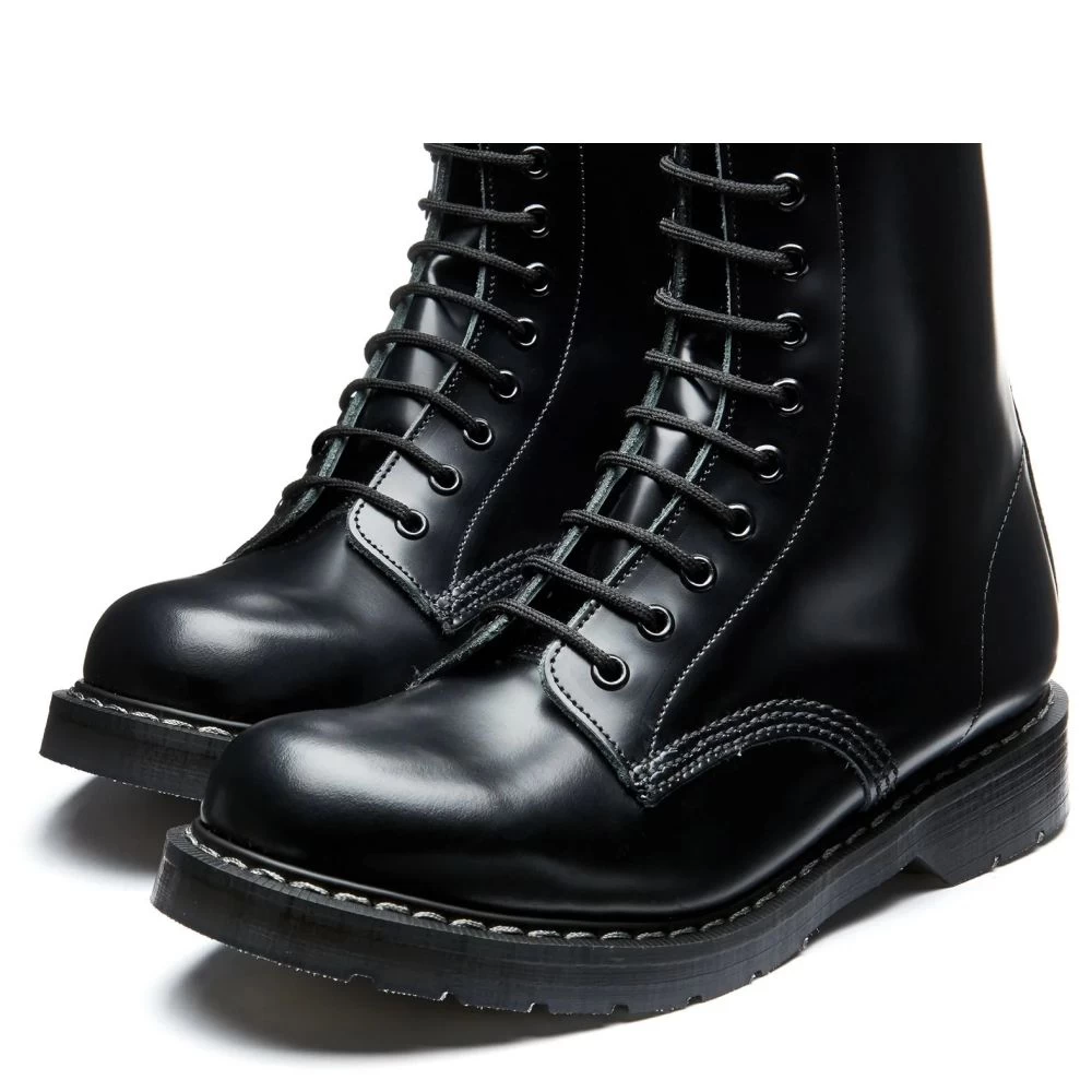Solovair 14 Eye Derby Boot In Black Hi-Shine - Image 3